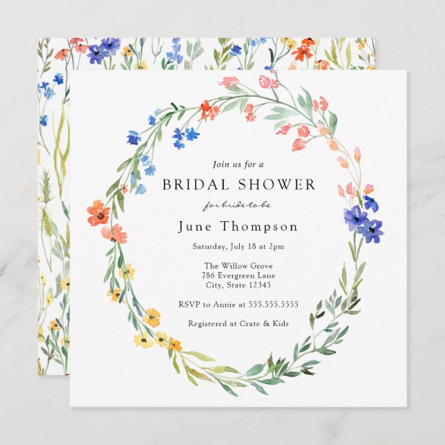 Colourful Wildflower Bridal Shower Invitation (Front/Back)