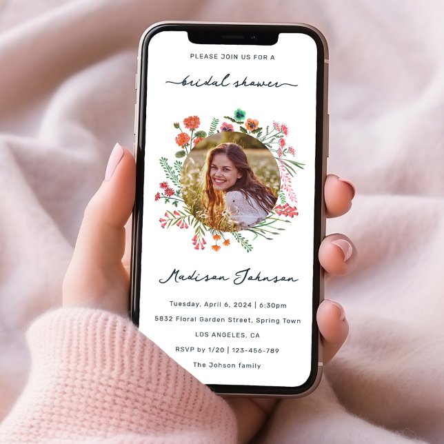 Colourful Wildflower Bridal Shower Photo Invitatio Invitation (Colorful Wildflower Bridal Shower Photo Invitation)