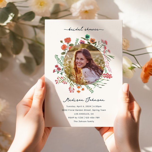 Colourful Wildflower Bridal Shower Photo Invitatio Invitation (Colorful Wildflower Bridal Shower Photo Invitation)