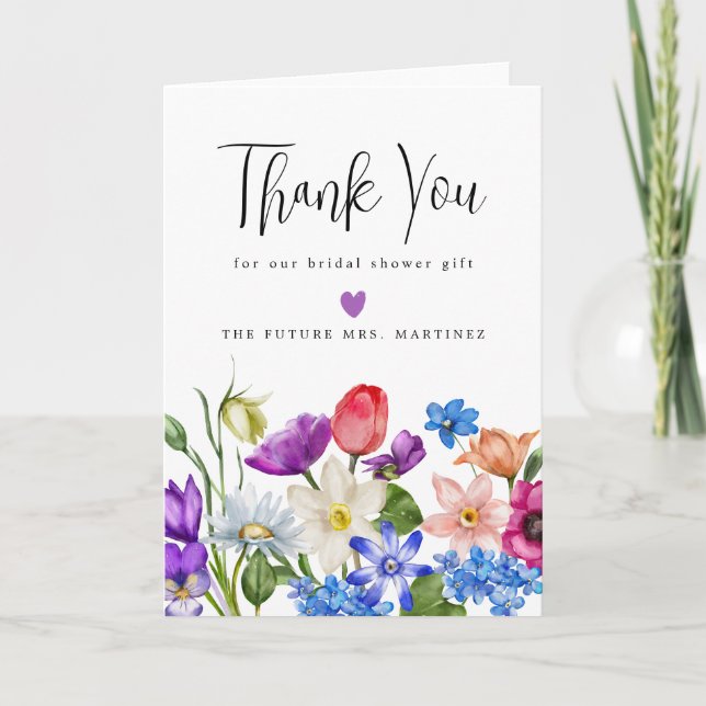 Colourful Wildflower Bridal Shower Thank You Card (Front)
