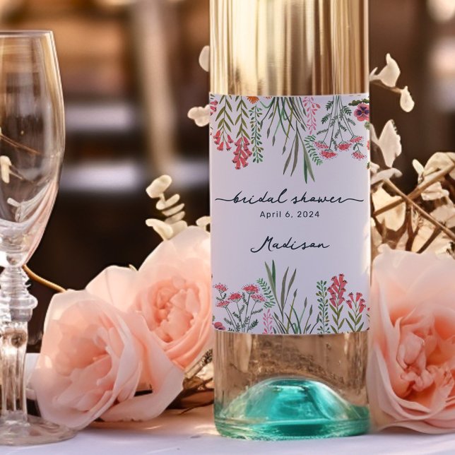 Colourful Wildflower Bridal Shower Wine Label (Colorful Wildflower Bridal Shower Wine Label)