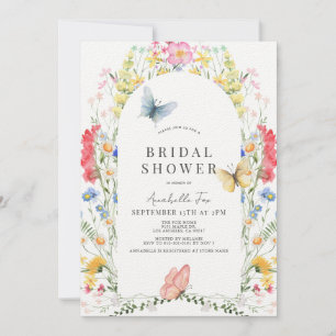 Colourful Wildflower & Butterfly Arch Bridal Showe Invitation
