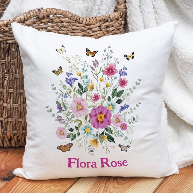 Colourful Wildflower Butterfly Garden Baby Girl Cushion (Creator Uploaded)