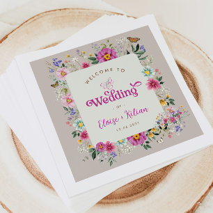Colourful Wildflower Butterfly Garden Wedding Napkin