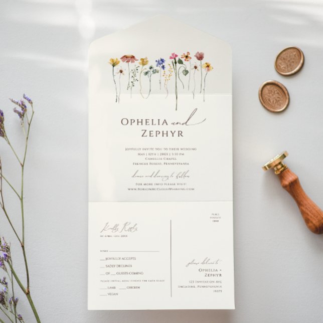 Colourful Wildflower | Casual Beige Seal And Send All In One Invitation (Creator Uploaded)
