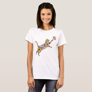 Colourful Wildflower Cat With Butterfly T-Shirt