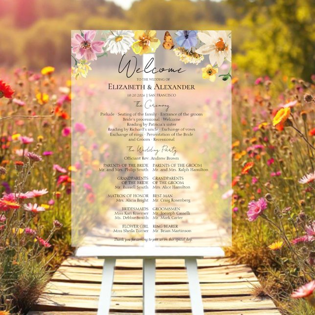 Colourful Wildflower Ceremony Acrylic Program Sign (Creator Uploaded)