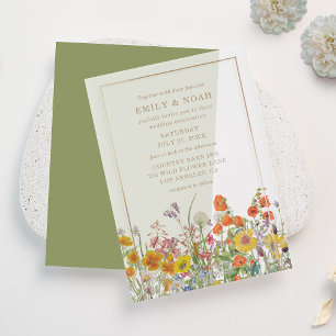 Colourful Wildflower Country Wedding Vellum Invitations