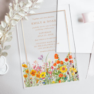Colourful Wildflower Country Weddingg Acrylic Invitations