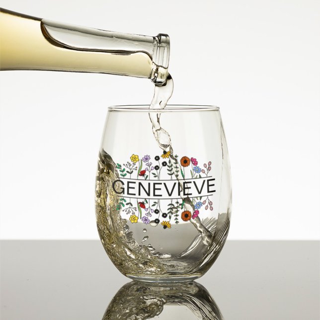 Colourful Wildflower Custom Name Stemless Wine Glass (Creator Uploaded)