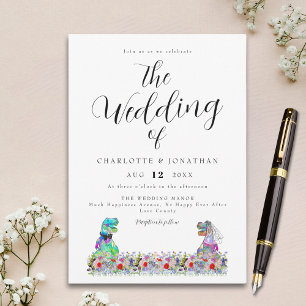 Colourful Wildflower Dinosaur Theme Wedding Invitation