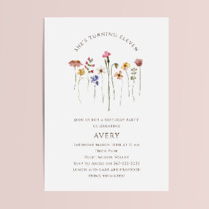 Colourful Wildflower Eleventh Birthday Party Invitation