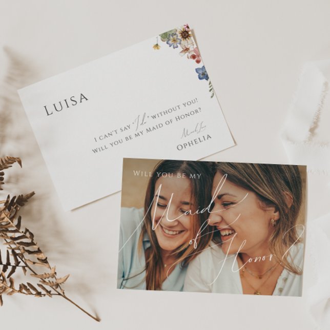 Colourful Wildflower Faded Photo Maid of Honour Ca Invitation (Creator Uploaded)