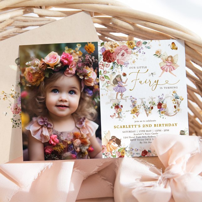 Colourful Wildflower Fairy 2nd Birthday Photo Invitation (Creator Uploaded)