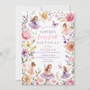 Colourful Wildflower Fairy First 1st Birthday Part Invitation