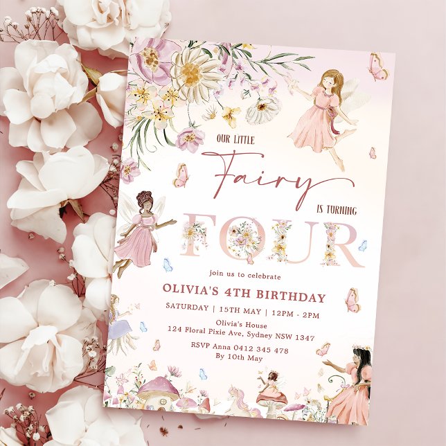 Colourful Wildflower Fairy Princess 4th Birthday | Invitation (Creator Uploaded)