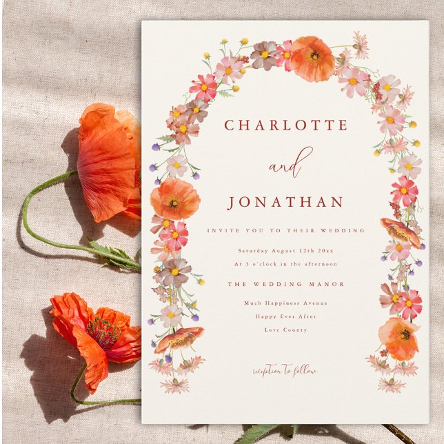 Colourful Wildflower Fall Wedding Invitation (Boho Wildflower arch wedding invitation )