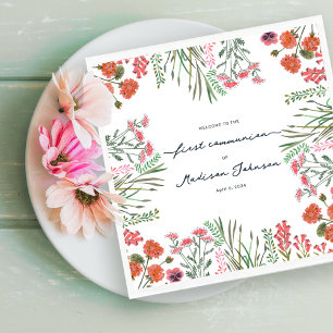 Colourful Wildflower First Holy Communion Napkin