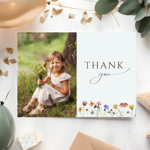 Colourful Wildflower Flat Photo Birthday Party Thank You Card