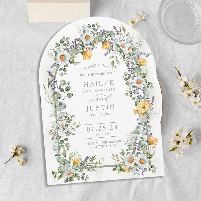 Colourful Wildflower Floral Arched Spring Wedding Invitation (Creator Uploaded)