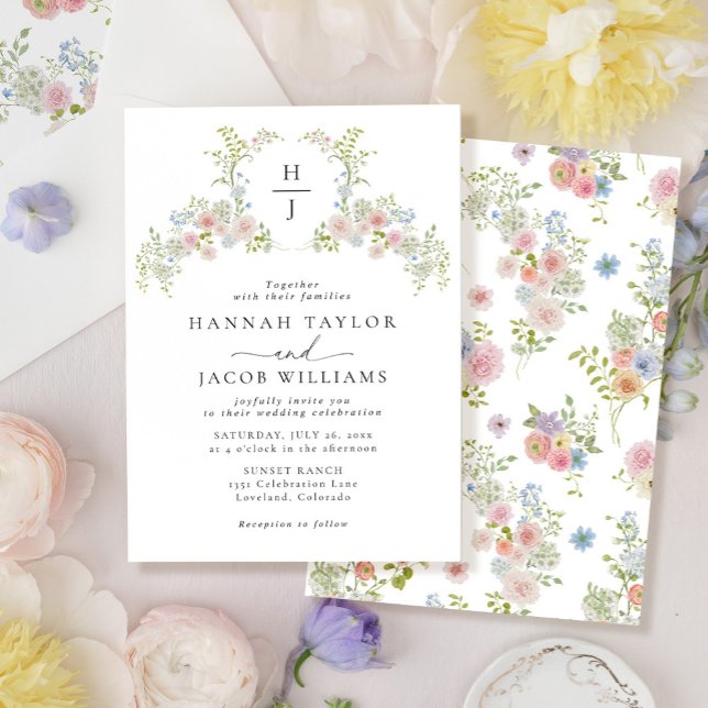 Colourful Wildflower Floral Monogram Wedding Invitation (Creator Uploaded)