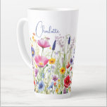 Colourful Wildflower Floral Personalised Name Latte Mug<br><div class="desc">Colourful Wildflower Floral Personalised Name Latte Mug features your custom personalised name in modern calligraphy script typography. Perfect for school,  work,  sports and home. Give a personalised gift for Christmas,  birthday,  holidays,  Mothers' Day to mum,  sister,  best friends,  teachers and more. Designed by Evco Studio www.zazzle.com/store/evcostudio</div>