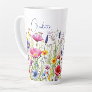 Colourful Wildflower Floral Personalised Name Latte Mug
