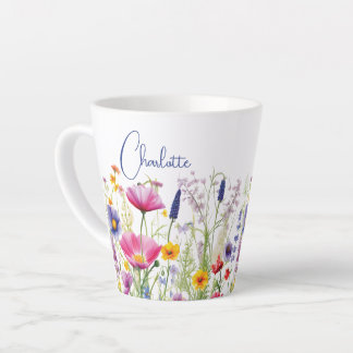 Colourful Wildflower Floral Personalised Name Latte Mug