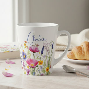 Colourful Wildflower Floral Personalised Name Latte Mug