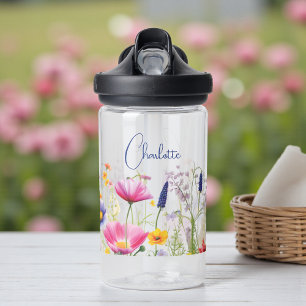 Colourful Wildflower Floral Personalised Name Water Bottle