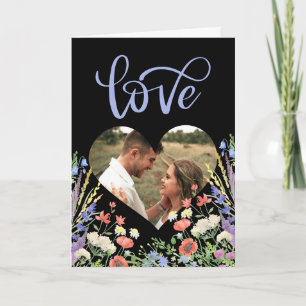Colourful Wildflower Floral Photo Black Valentine Card