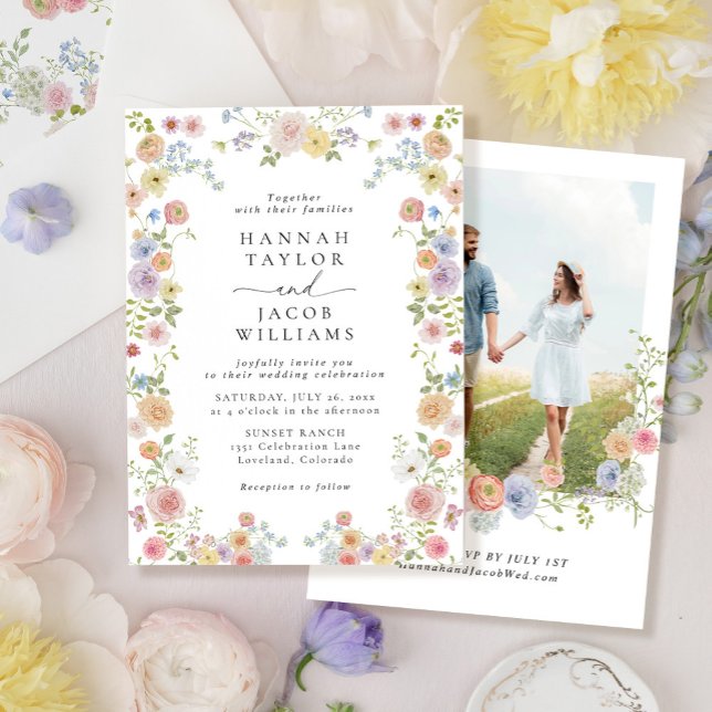 Colourful Wildflower Floral Photo Wedding Invitation (Creator Uploaded)