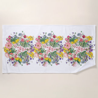Colourful Wildflower Floral Print Beach Towel
