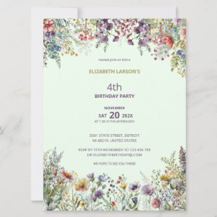 Colourful Wildflower Floral Watercolor Birthday Invitation