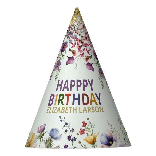 Colourful Wildflower Floral Watercolor Birthday Party Hat (Front)