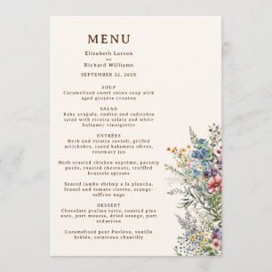 Colourful Wildflower Floral Watercolor Wedding Menu