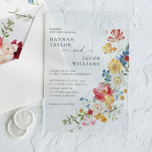 Colourful Wildflower Floral Wedding Acrylic Invitations