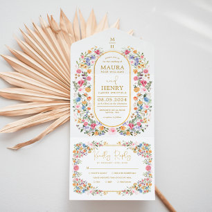 Colourful Wildflower Garden Backyard Wedding Party All In One Invitation