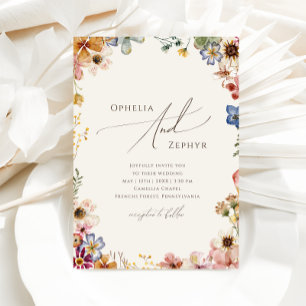 Colourful Wildflower Garden Beige Casual Wedding Invitation