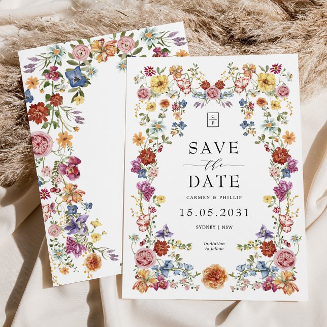 Colourful Wildflower Garden Classy Wedding Monogra Save The Date (Creator Uploaded)