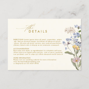 Colourful wildflower Garden Gold Wedding Details   Enclosure Card