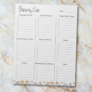 Colourful Wildflower Garden Grocery List Notepad