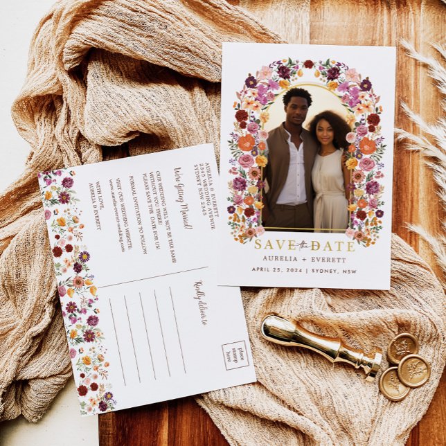 Colourful Wildflower Garden Photo Save the Date Announcement Postcard (Creator Uploaded)