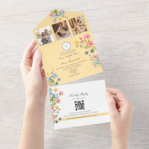 Colourful Wildflower Garden Wedding All In One Invitation
