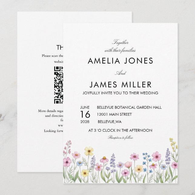 Colourful Wildflower Garden Wedding Invitation (Front/Back)