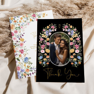Colourful Wildflower Garden Wedding Photo Thank You Card