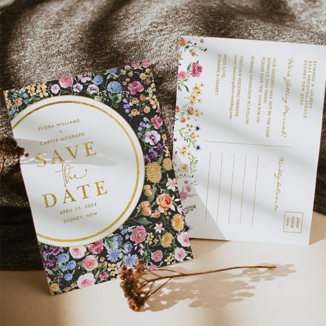 Colourful Wildflower Garden Wedding Save the Date Announcement Postcard (Creator Uploaded)