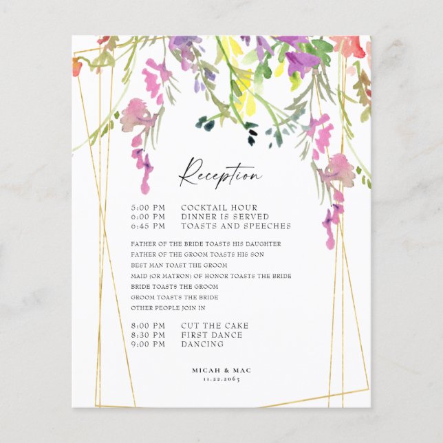 Colourful Wildflower Geometric Reception Program (Front)