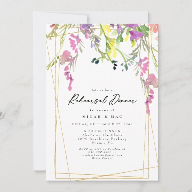 Colourful Wildflower Geometric Rehearsal Invitatio Invitation (Front)