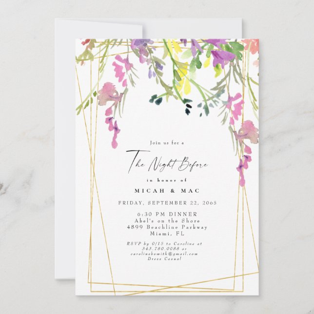Colourful Wildflower Geometric The Night Before Invitation (Front)